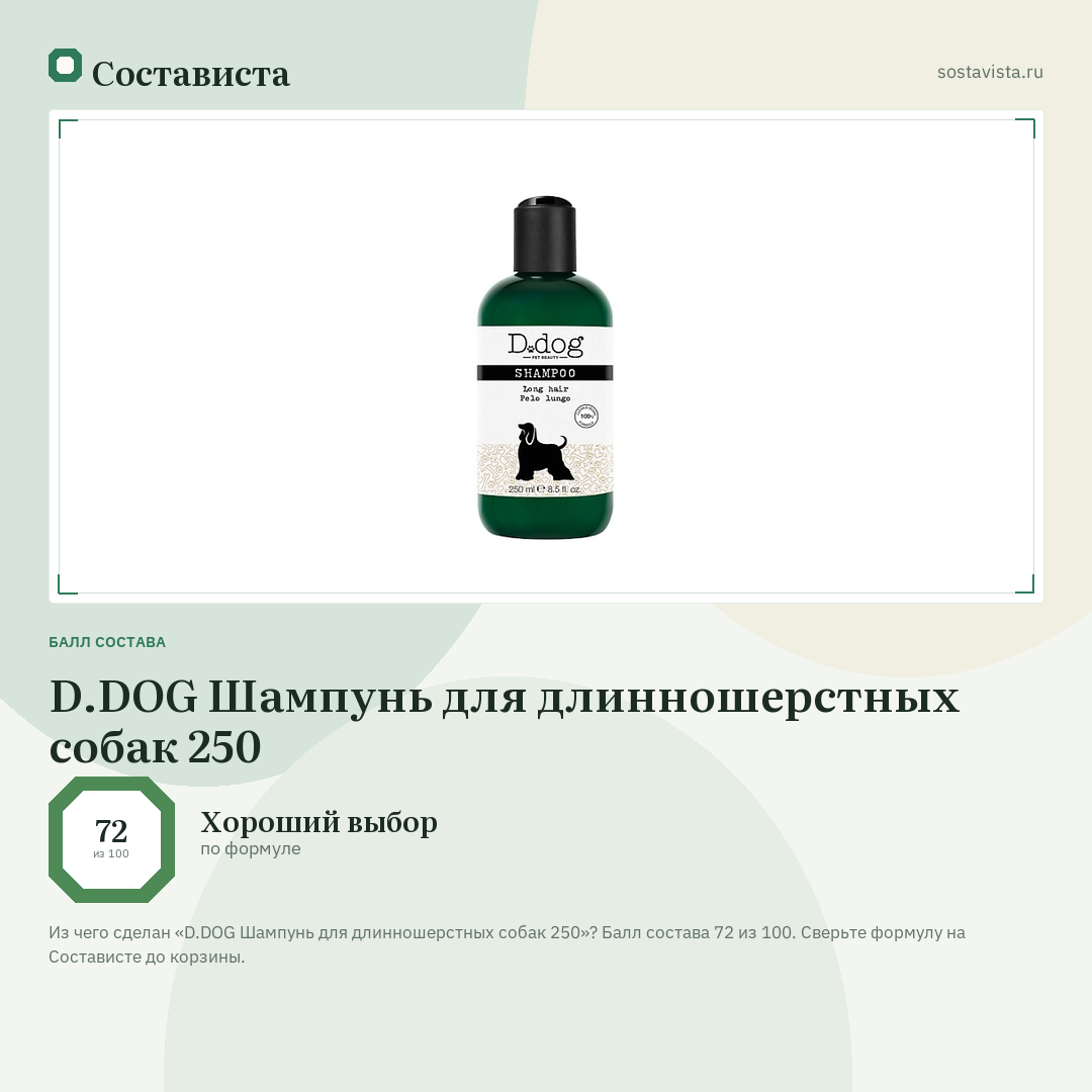 D.DOG Шампунь для длинношерстных собак 250: балл состава 72 из 100 — Состависта