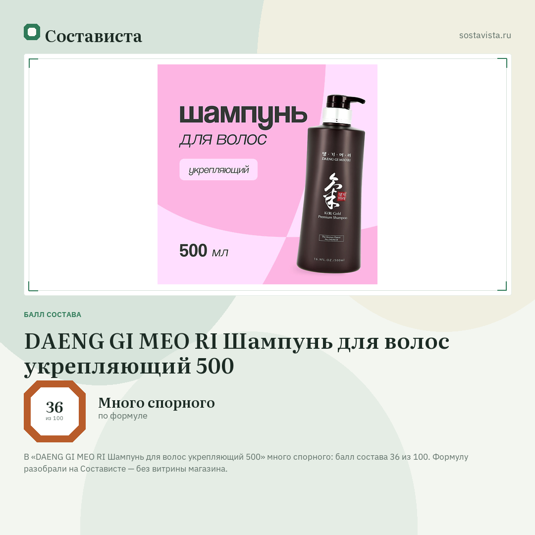 DAENG GI MEO RI Шампунь для волос укрепляющий 500: балл состава 36 из 100 — Состависта