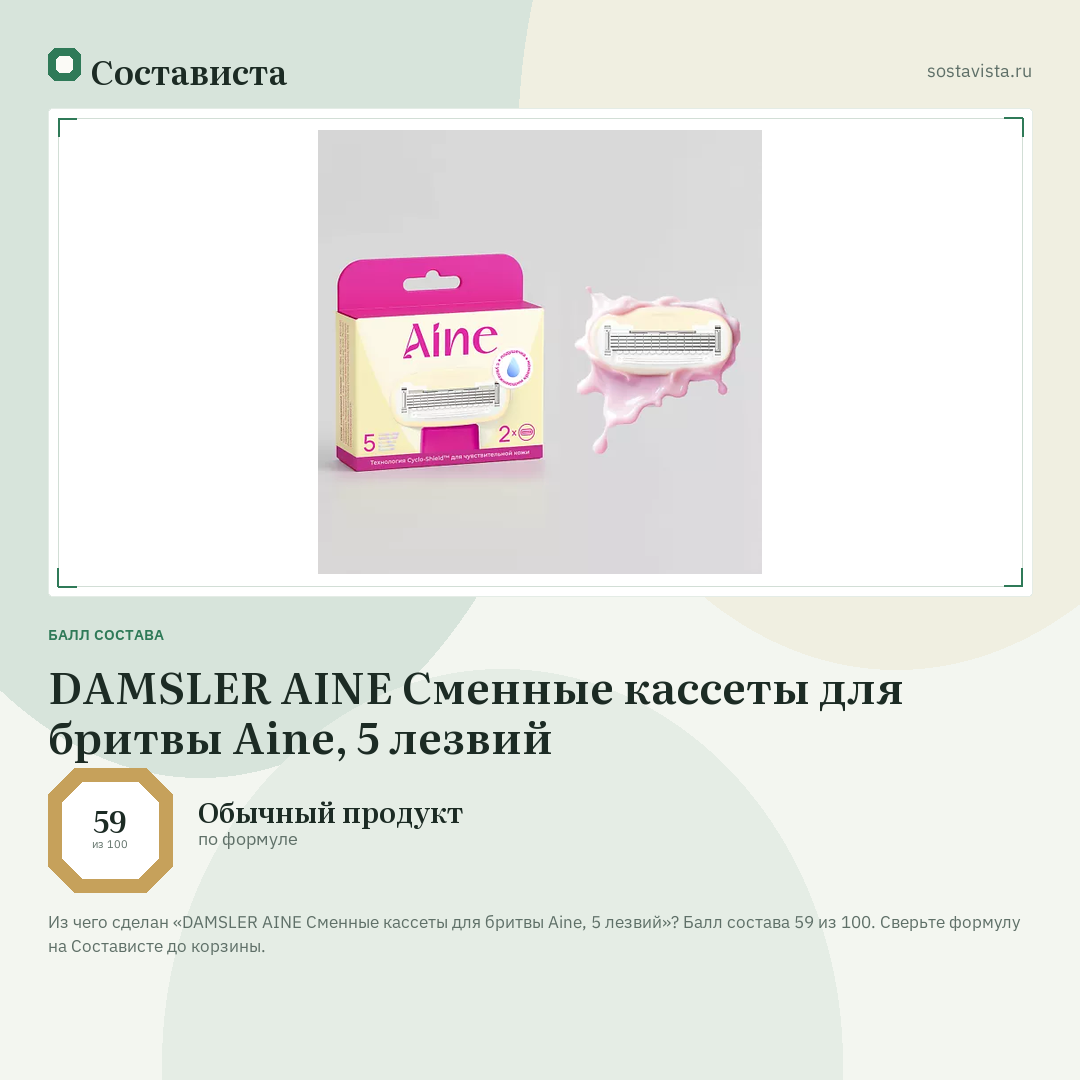 DAMSLER AINE Сменные кассеты для бритвы Aine, 5 лезвий: балл состава 59 из 100 — Состависта