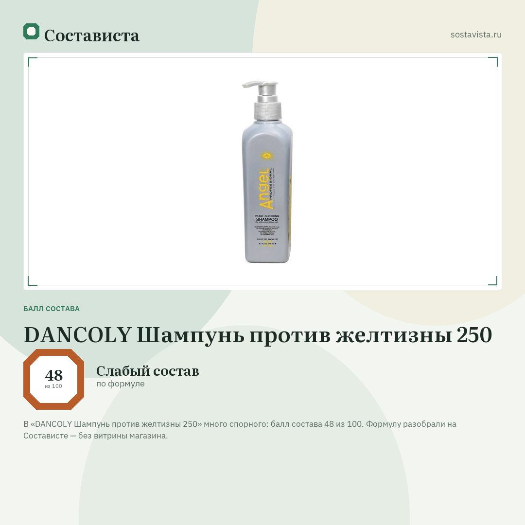 DANCOLY Шампунь против желтизны 250: балл состава 48 из 100 — Состависта