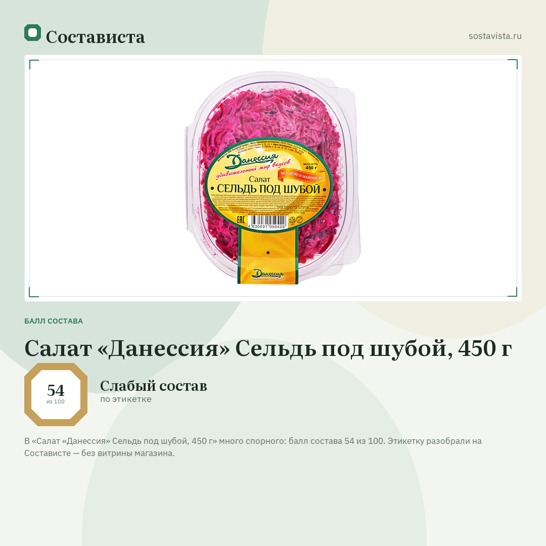 Салат «Данессия» Сельдь под шубой, 450 г: балл состава 54 из 100 — Состависта