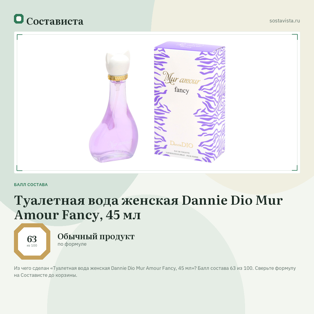 Туалетная вода женская Dannie Dio Mur Amour Fancy, 45 мл: балл состава 63 из 100 — Состависта