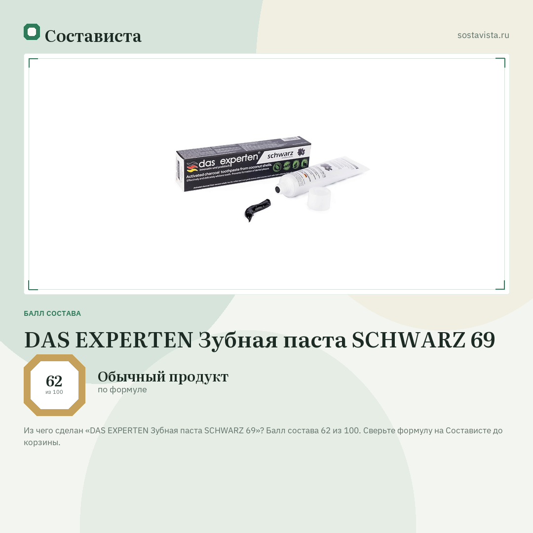 DAS EXPERTEN Зубная паста SCHWARZ 69: балл состава 62 из 100 — Состависта