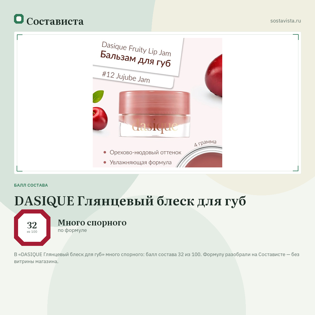 DASIQUE Глянцевый блеск для губ: балл состава 32 из 100 — Состависта