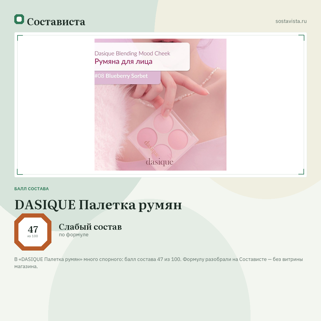 DASIQUE Палетка румян: балл состава 47 из 100 — Состависта