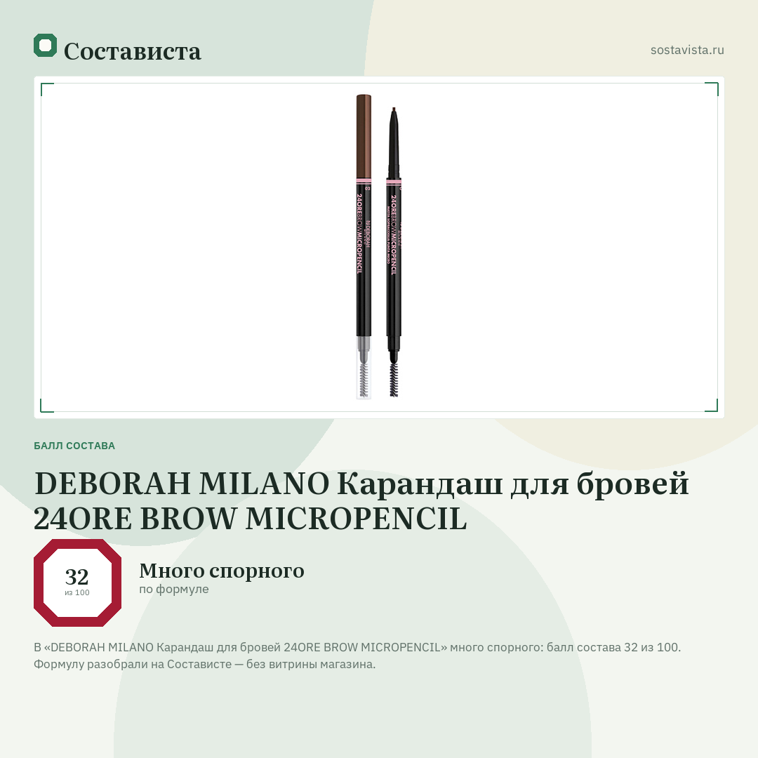 DEBORAH MILANO Карандаш для бровей 24ORE BROW MICROPENCIL: балл состава 32 из 100 — Состависта