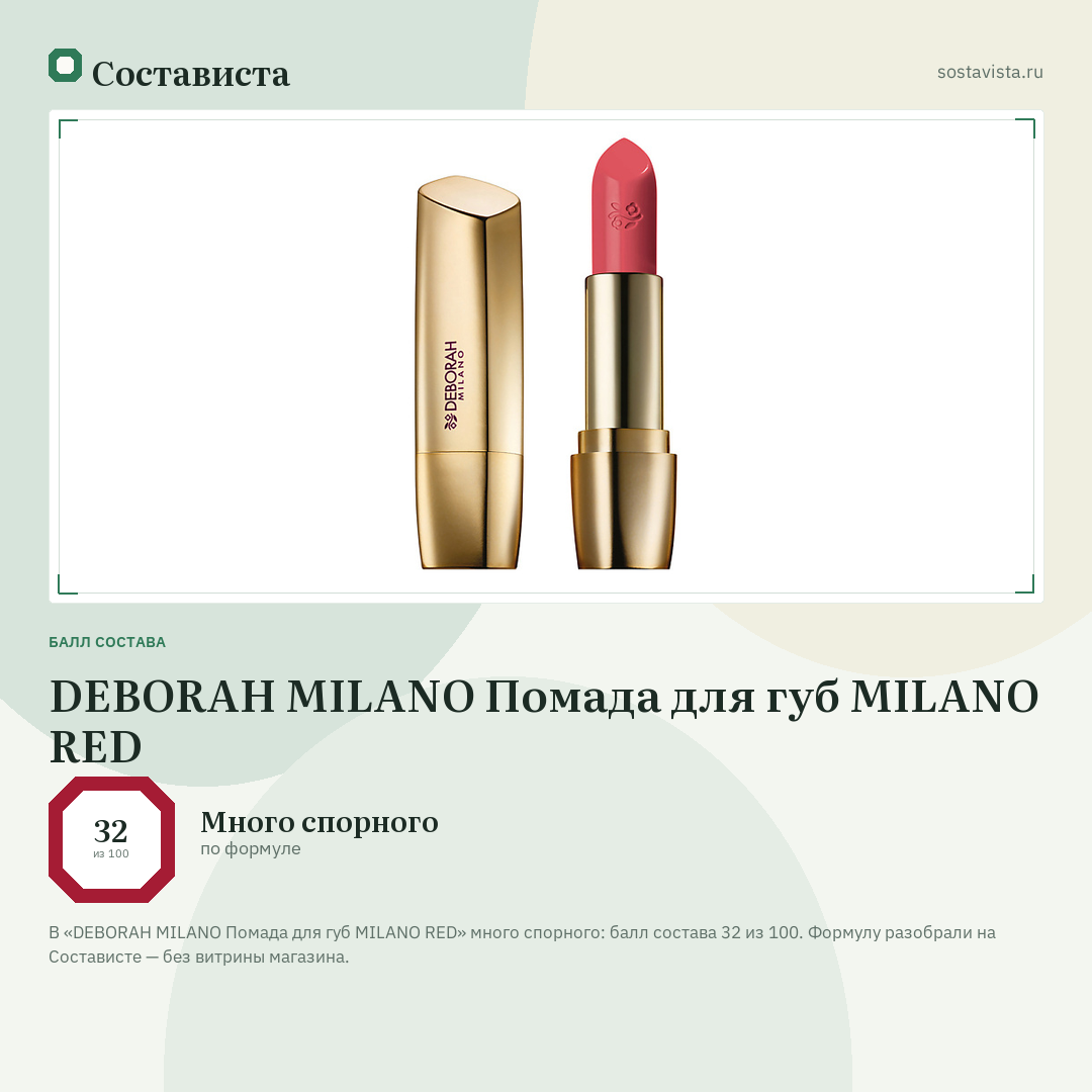 DEBORAH MILANO Помада для губ MILANO RED: балл состава 32 из 100 — Состависта