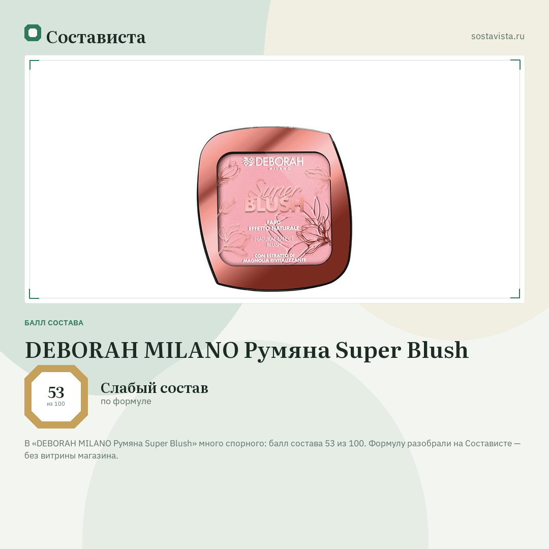DEBORAH MILANO Румяна Super Blush: балл состава 53 из 100 — Состависта