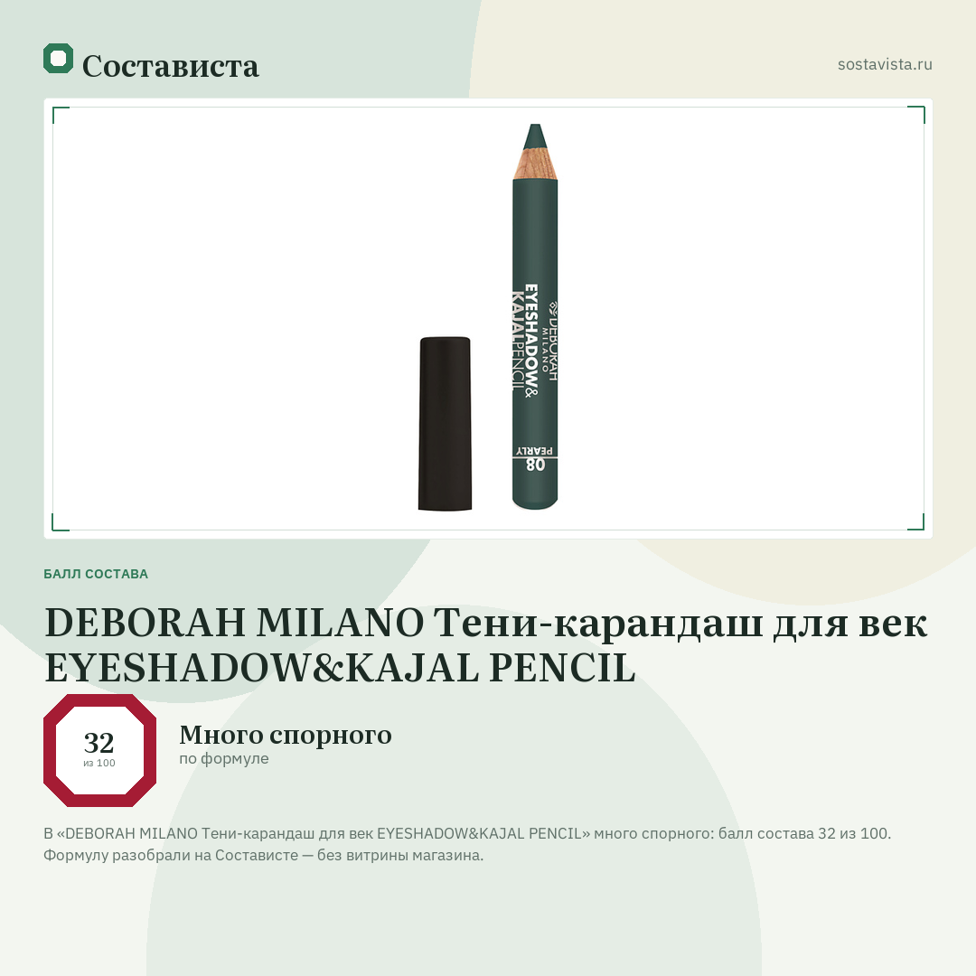 DEBORAH MILANO Тени-карандаш для век EYESHADOW&KAJAL PENCIL: балл состава 32 из 100 — Состависта