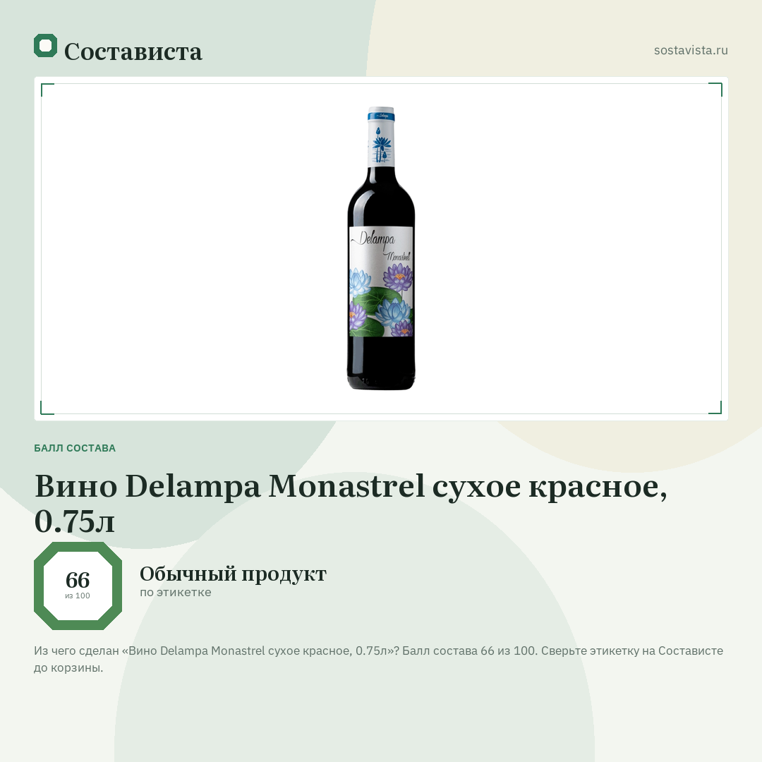 Вино Delampa Monastrel сухое красное, 0.75л: балл состава 66 из 100 — Состависта