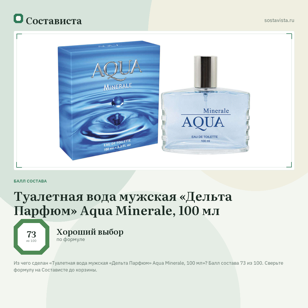 Туалетная вода мужская «Дельта Парфюм» Aqua Minerale, 100 мл: балл состава 73 из 100 — Состависта