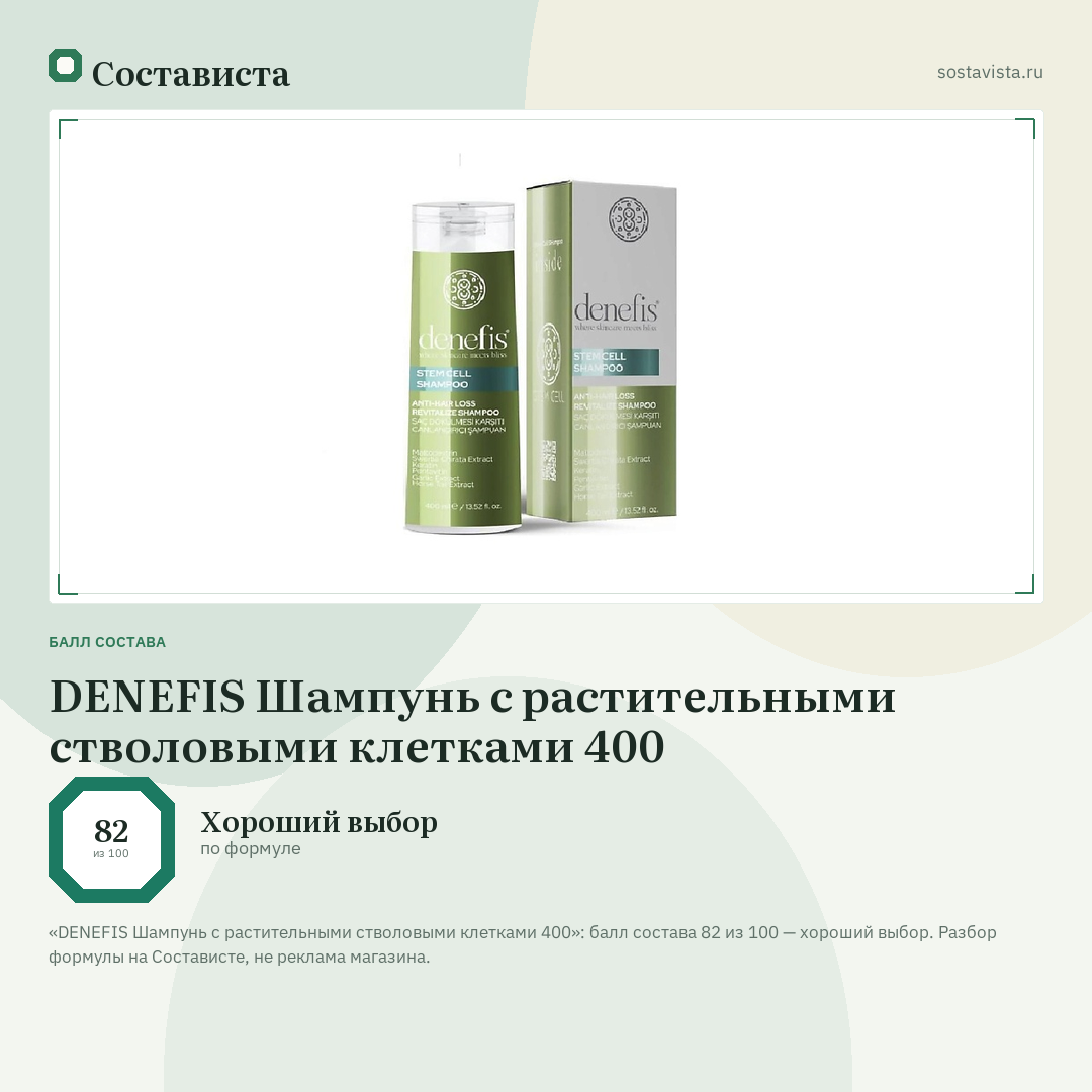 DENEFIS Шампунь с растительными стволовыми клетками 400: балл состава 82 из 100 — Состависта