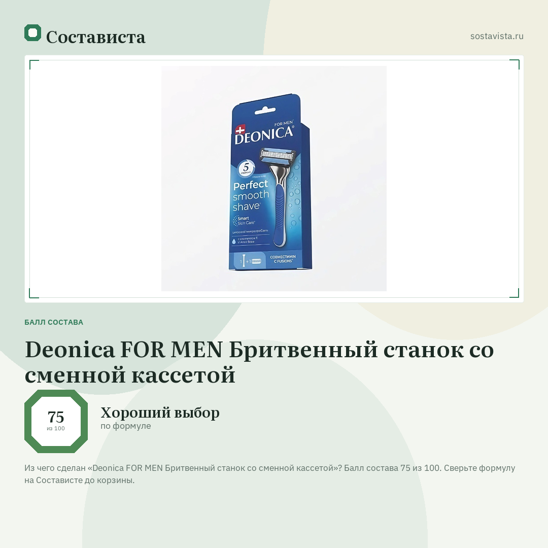 Deonica FOR MEN Бритвенный станок со сменной кассетой: балл состава 75 из 100 — Состависта