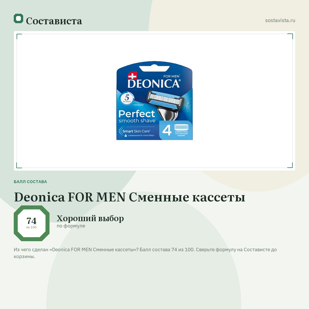 Deonica FOR MEN Сменные кассеты: балл состава 74 из 100 — Состависта