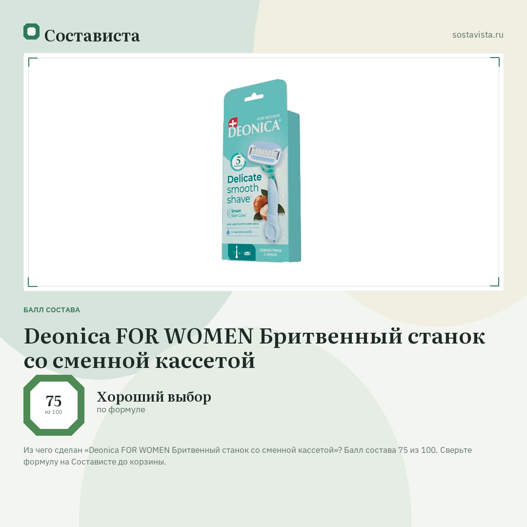 Deonica FOR WOMEN Бритвенный станок со сменной кассетой: балл состава 75 из 100 — Состависта