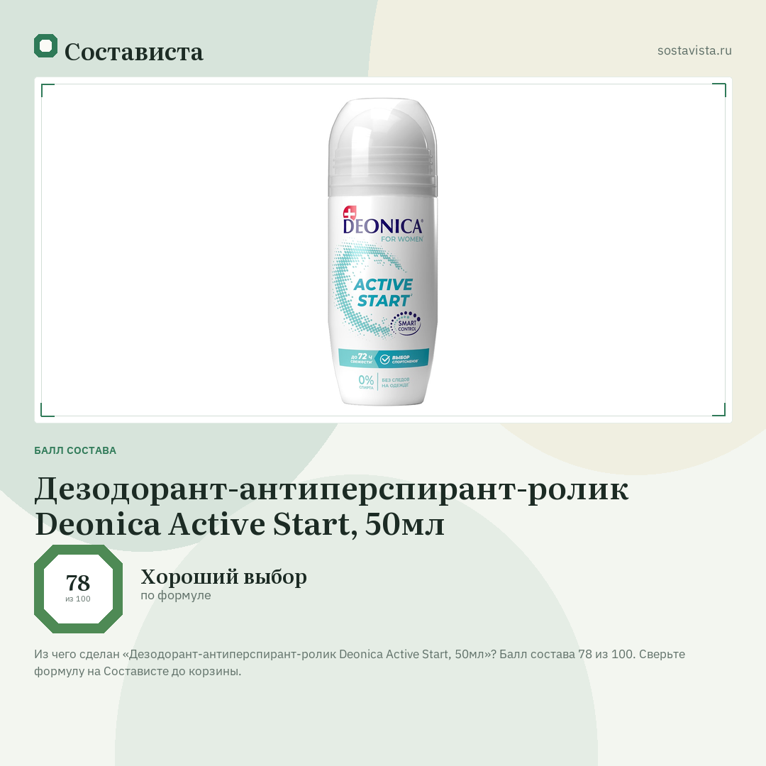 Дезодорант-антиперспирант-ролик Deonica Active Start, 50мл: балл состава 78 из 100 — Состависта