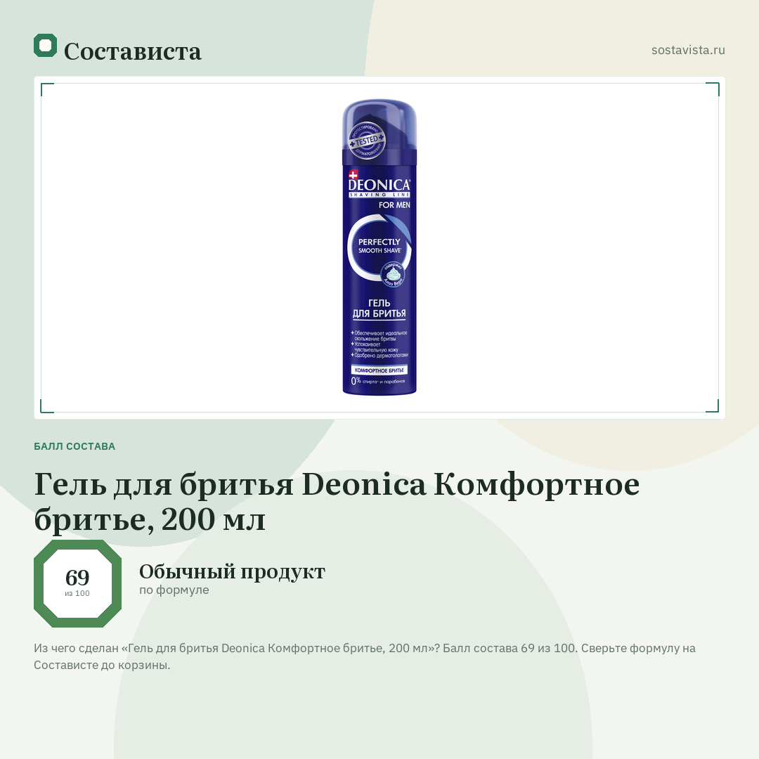 Гель для бритья Deonica Комфортное бритье, 200 мл: балл состава 69 из 100 — Состависта