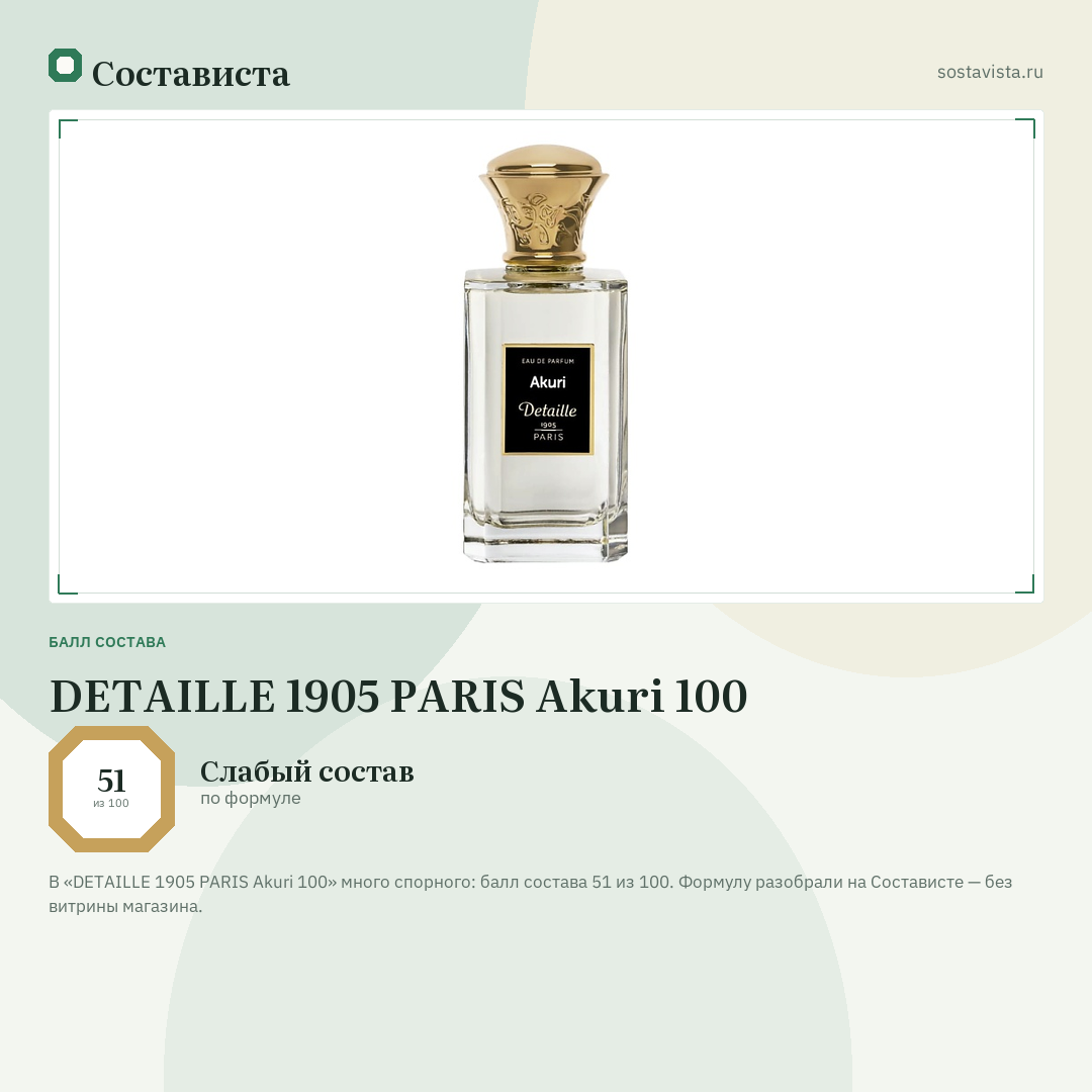DETAILLE 1905 PARIS Akuri 100: балл состава 51 из 100 — Состависта