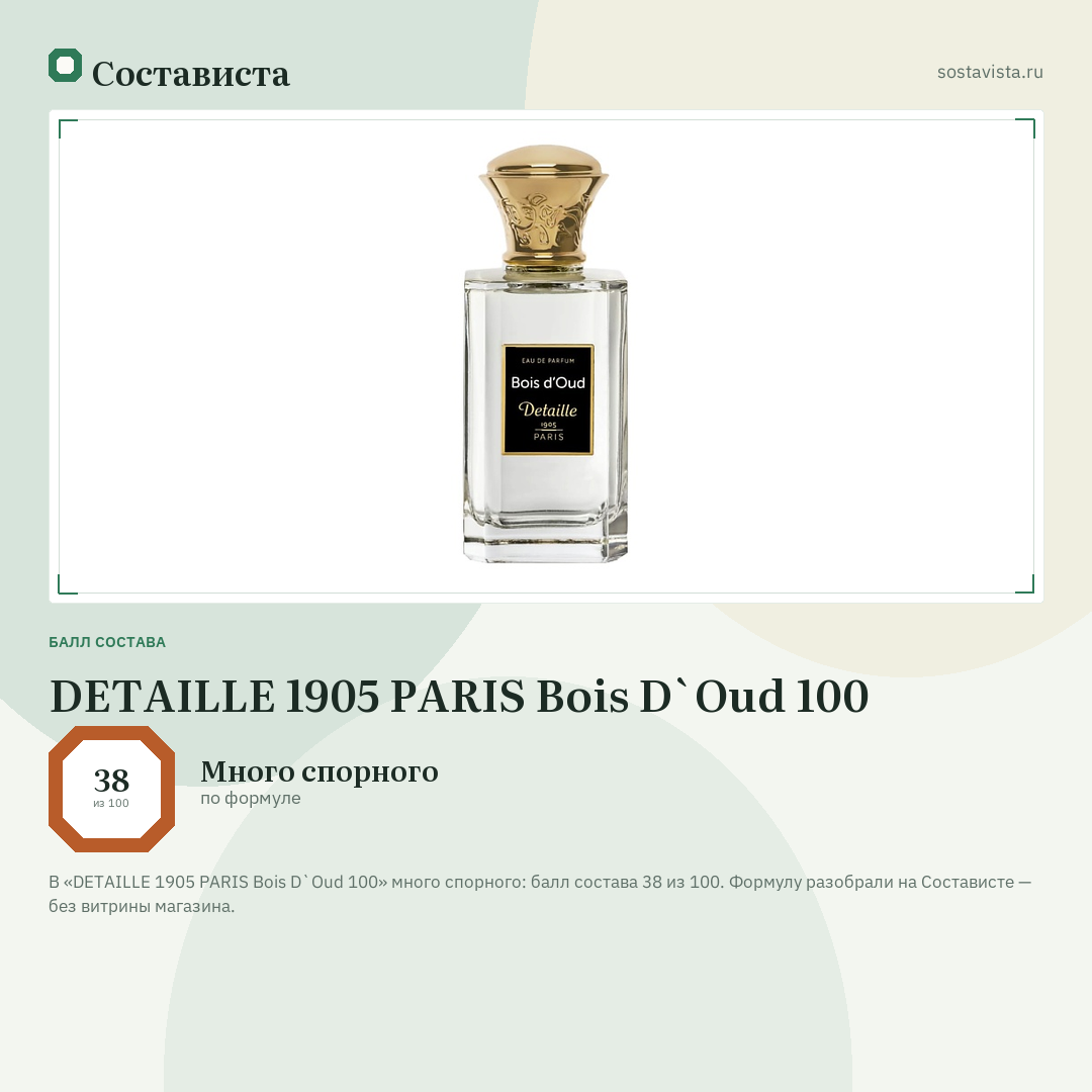 DETAILLE 1905 PARIS Bois D`Oud 100: балл состава 38 из 100 — Состависта