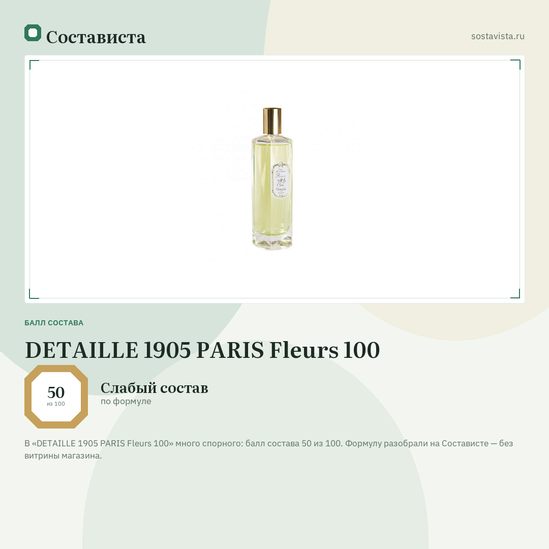 DETAILLE 1905 PARIS Fleurs 100: балл состава 50 из 100 — Состависта