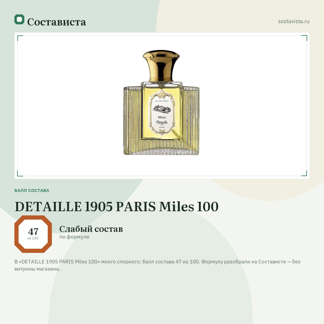 DETAILLE 1905 PARIS Miles 100: балл состава 47 из 100 — Состависта