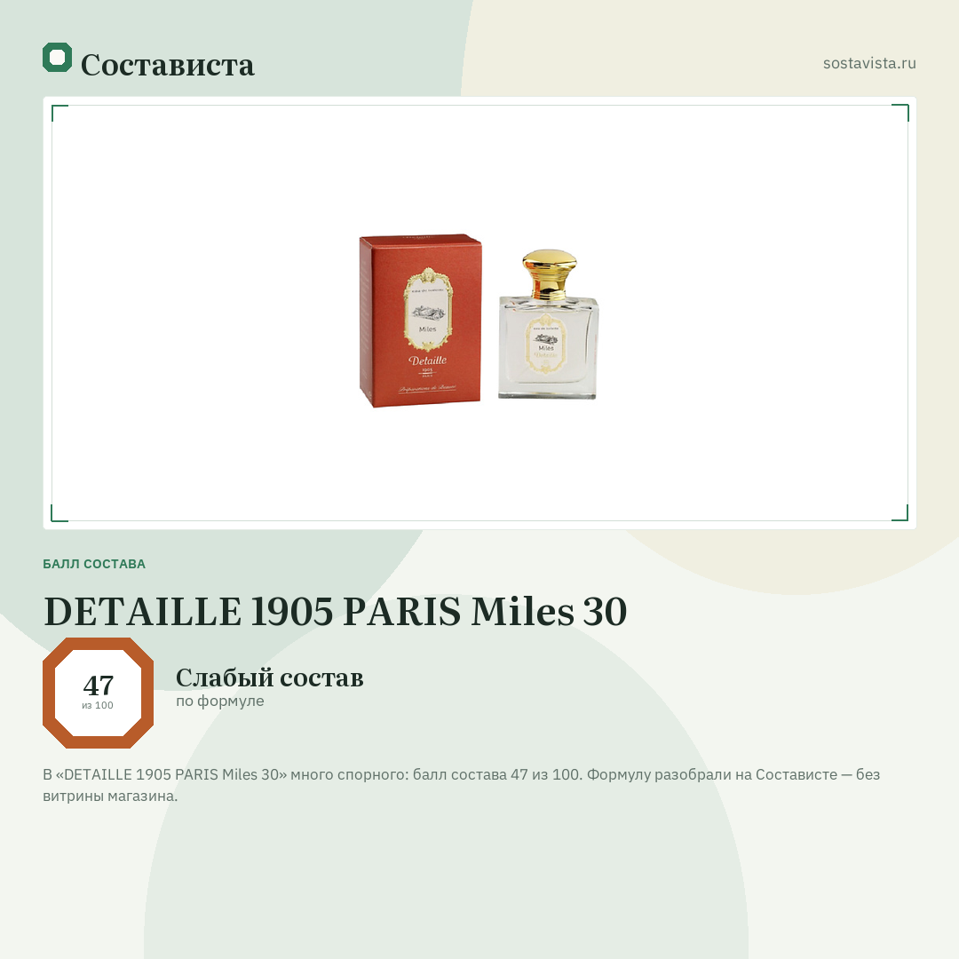 DETAILLE 1905 PARIS Miles 30: балл состава 47 из 100 — Состависта