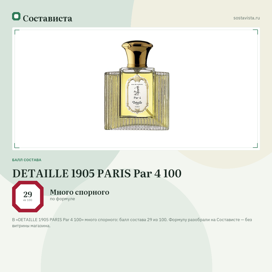 DETAILLE 1905 PARIS Par 4 100: балл состава 29 из 100 — Состависта