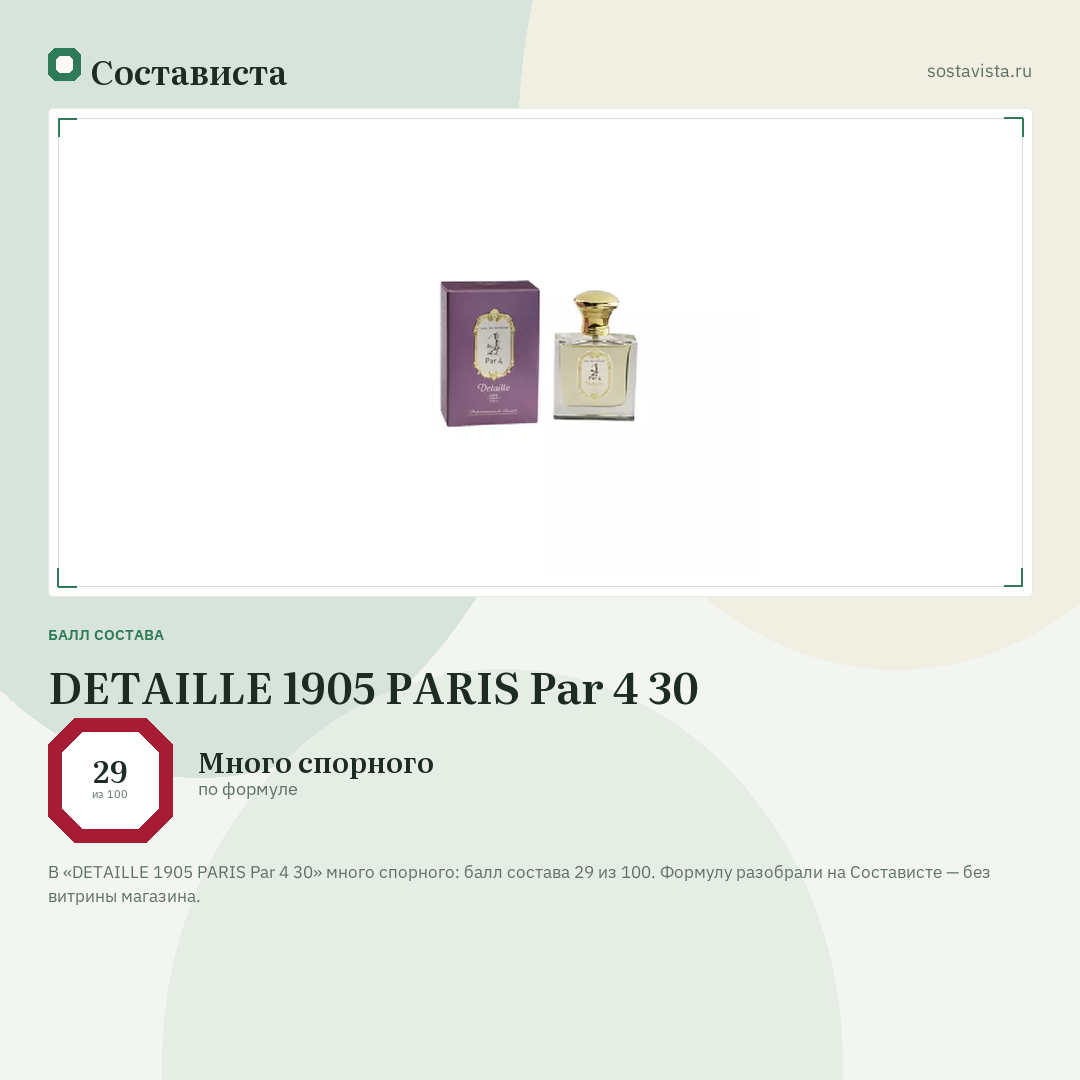 DETAILLE 1905 PARIS Par 4 30: балл состава 29 из 100 — Состависта