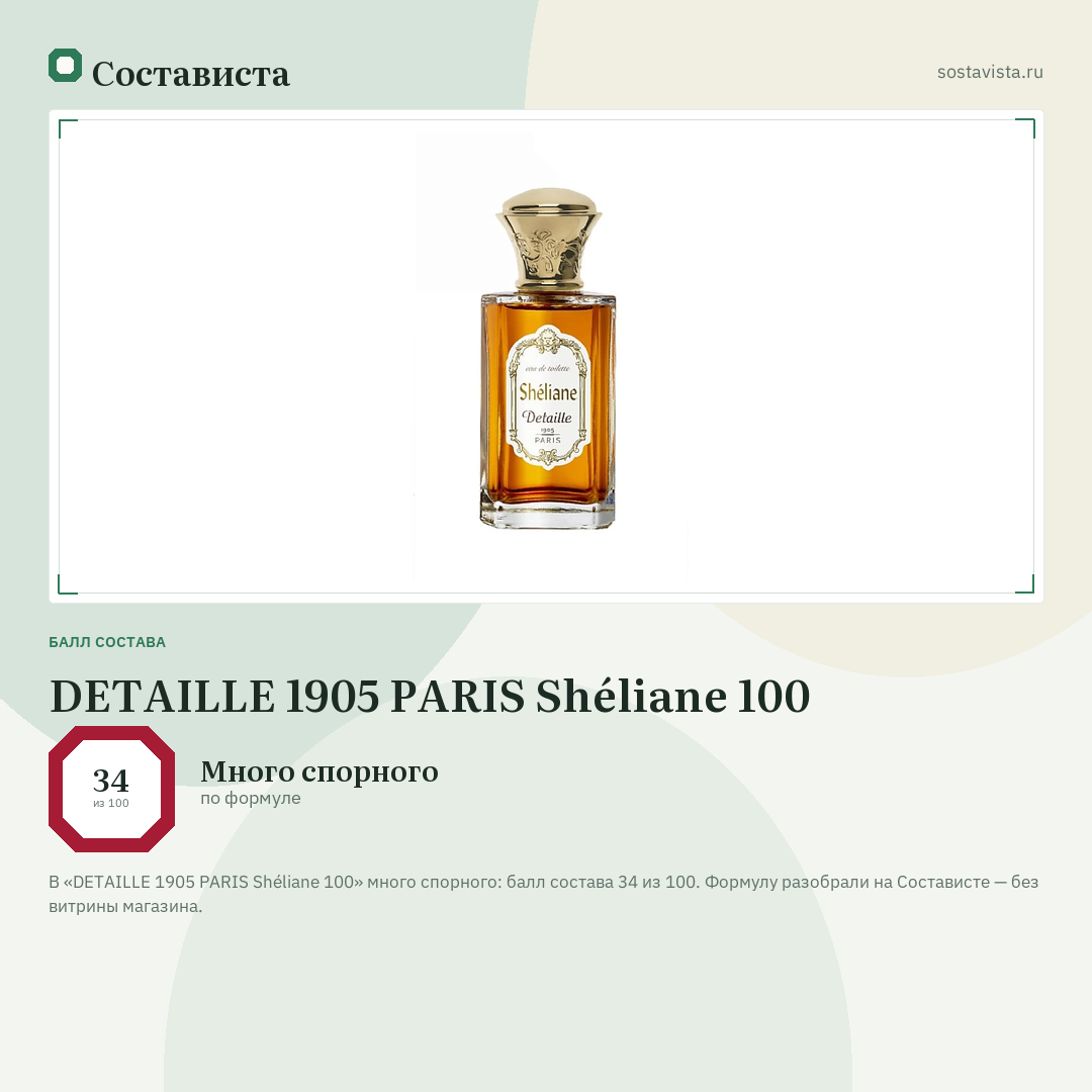 DETAILLE 1905 PARIS Shéliane 100: балл состава 34 из 100 — Состависта