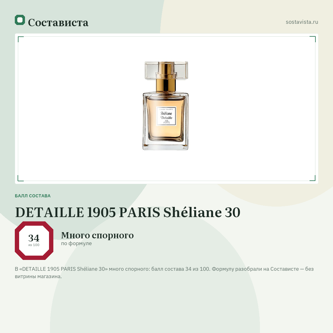 DETAILLE 1905 PARIS Shéliane 30: балл состава 34 из 100 — Состависта