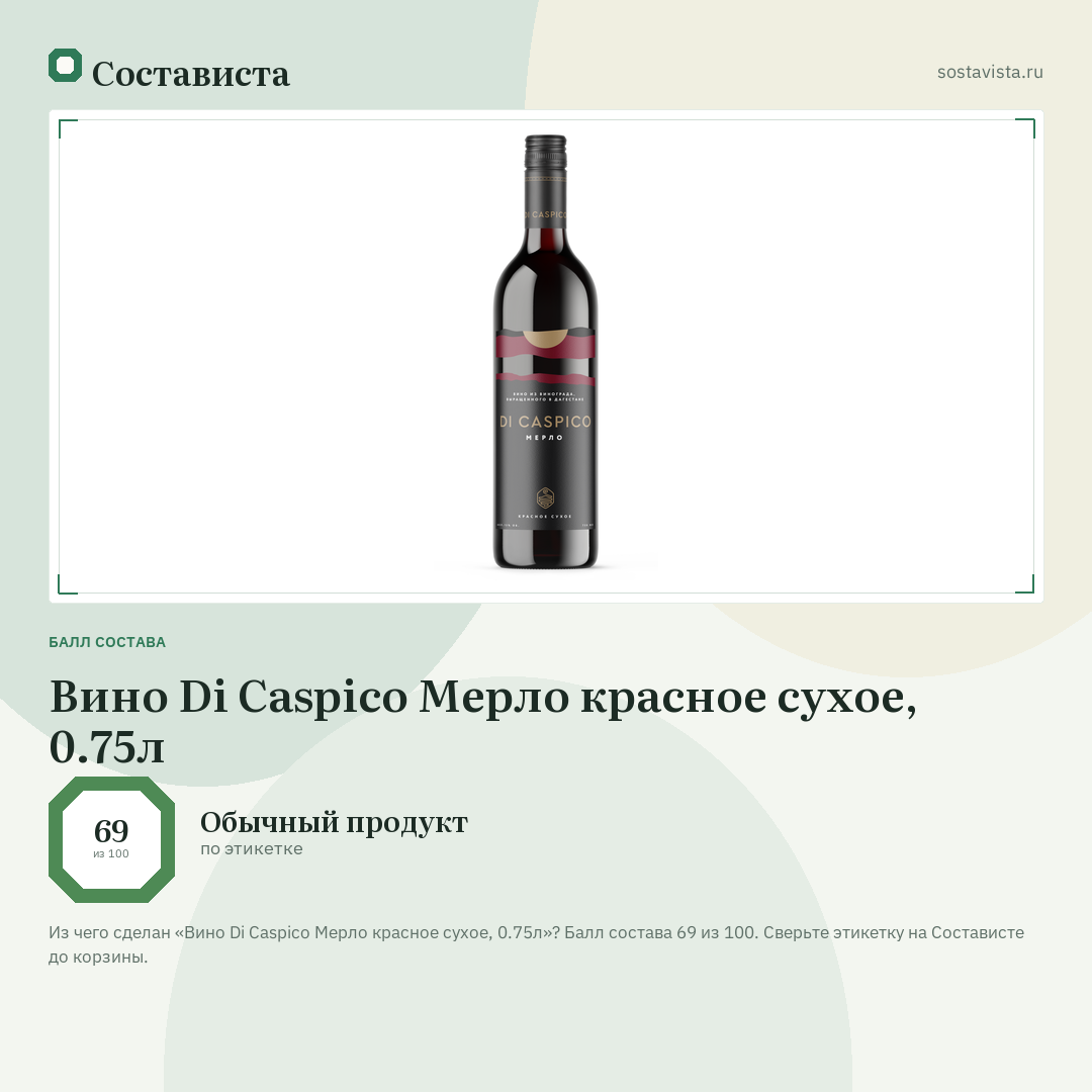 Вино Di Caspico Мерло красное сухое, 0.75л: балл состава 69 из 100 — Состависта