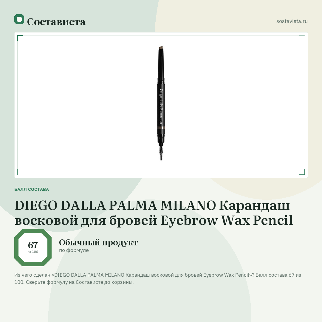 DIEGO DALLA PALMA MILANO Карандаш восковой для бровей Eyebrow Wax Pencil: балл состава 67 из 100 — Состависта