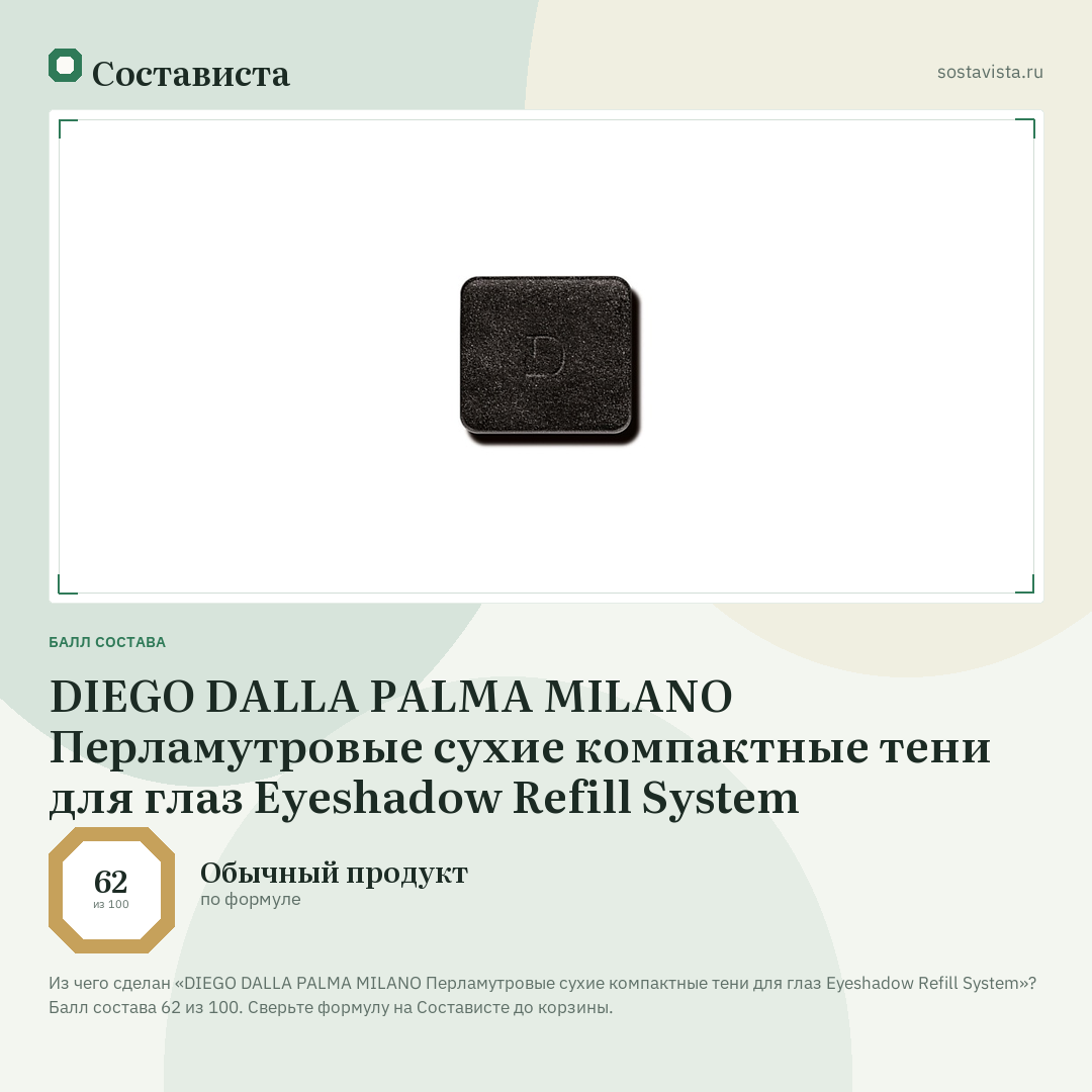DIEGO DALLA PALMA MILANO Перламутровые сухие компактные тени для глаз Eyeshadow Refill System: балл состава 62 из 100 — Состависта