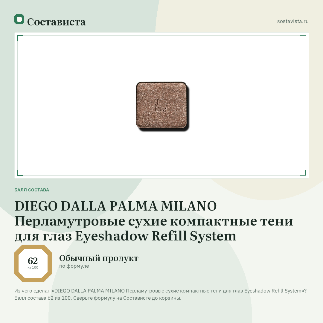 DIEGO DALLA PALMA MILANO Перламутровые сухие компактные тени для глаз Eyeshadow Refill System: балл состава 62 из 100 — Состависта