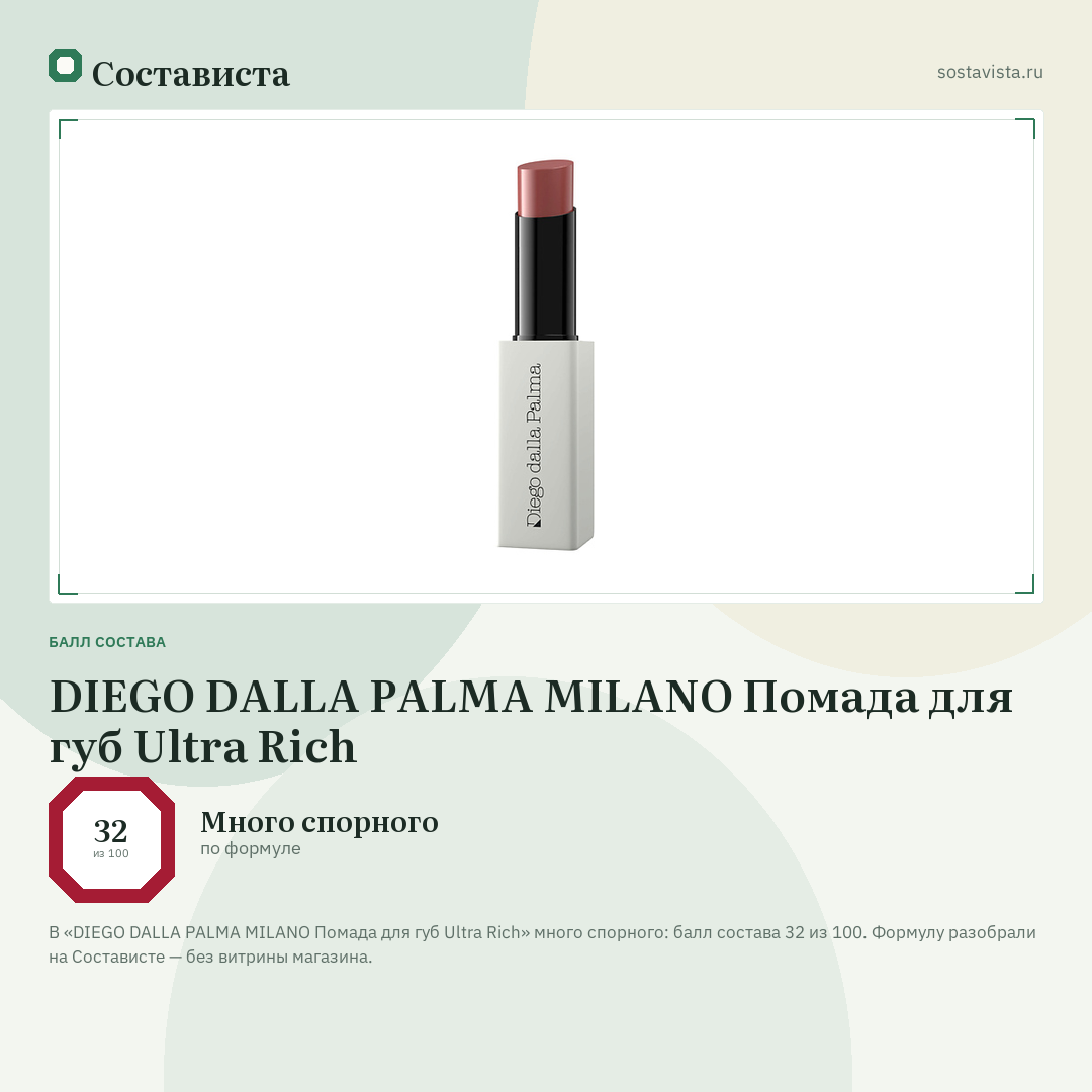 DIEGO DALLA PALMA MILANO Помада для губ Ultra Rich: балл состава 32 из 100 — Состависта