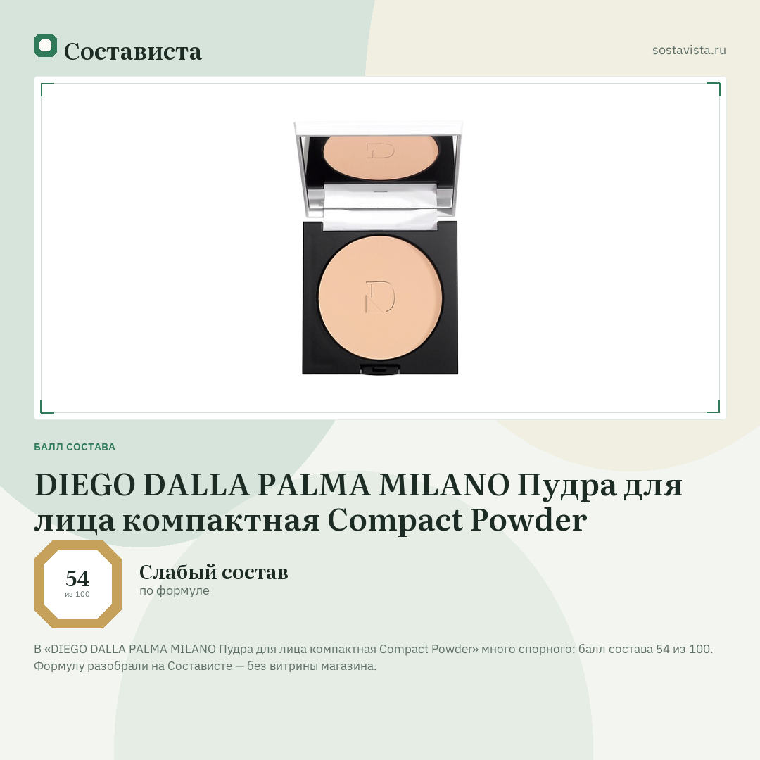 DIEGO DALLA PALMA MILANO Пудра для лица компактная Compact Powder: балл состава 54 из 100 — Состависта
