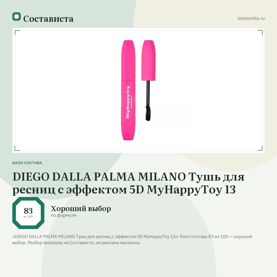 DIEGO DALLA PALMA MILANO Тушь для ресниц с эффектом 5D MyHappyToy 13: балл состава 83 из 100 — Состависта