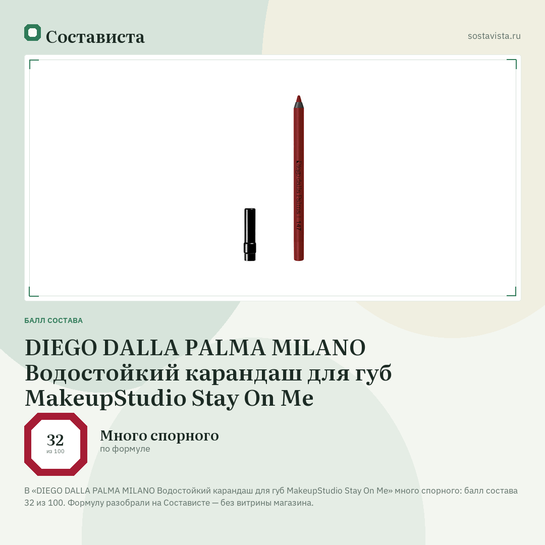 DIEGO DALLA PALMA MILANO Водостойкий карандаш для губ MakeupStudio Stay On Me: балл состава 32 из 100 — Состависта