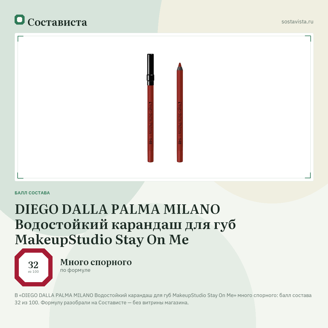 DIEGO DALLA PALMA MILANO Водостойкий карандаш для губ MakeupStudio Stay On Me: балл состава 32 из 100 — Состависта