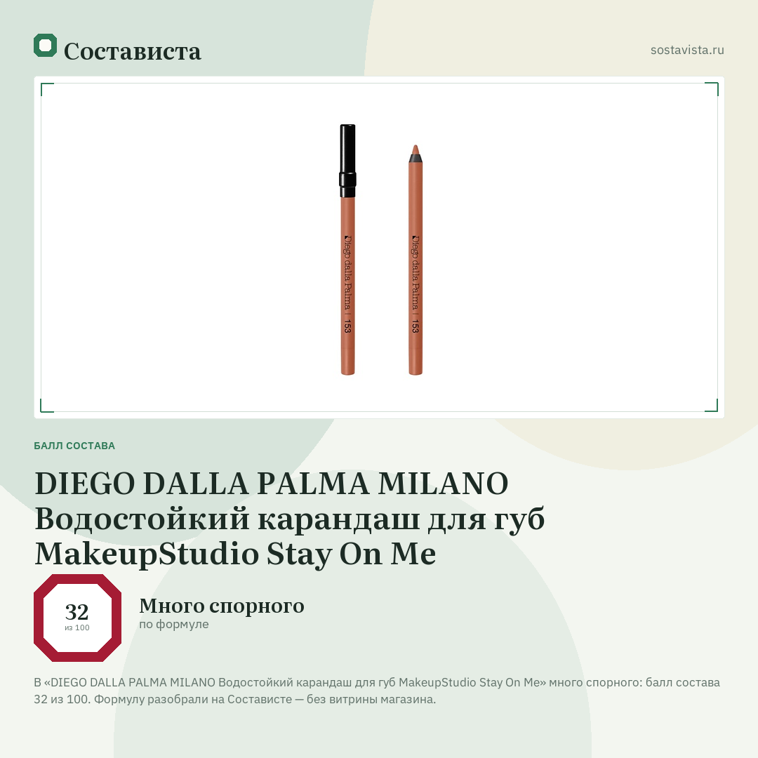 DIEGO DALLA PALMA MILANO Водостойкий карандаш для губ MakeupStudio Stay On Me: балл состава 32 из 100 — Состависта