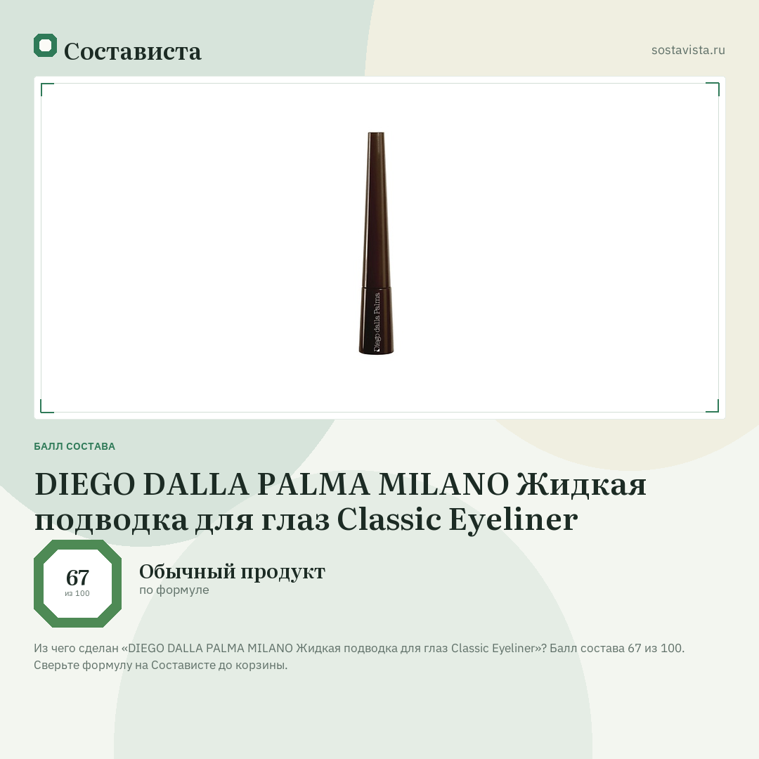 DIEGO DALLA PALMA MILANO Жидкая подводка для глаз Classic Eyeliner: балл состава 67 из 100 — Состависта