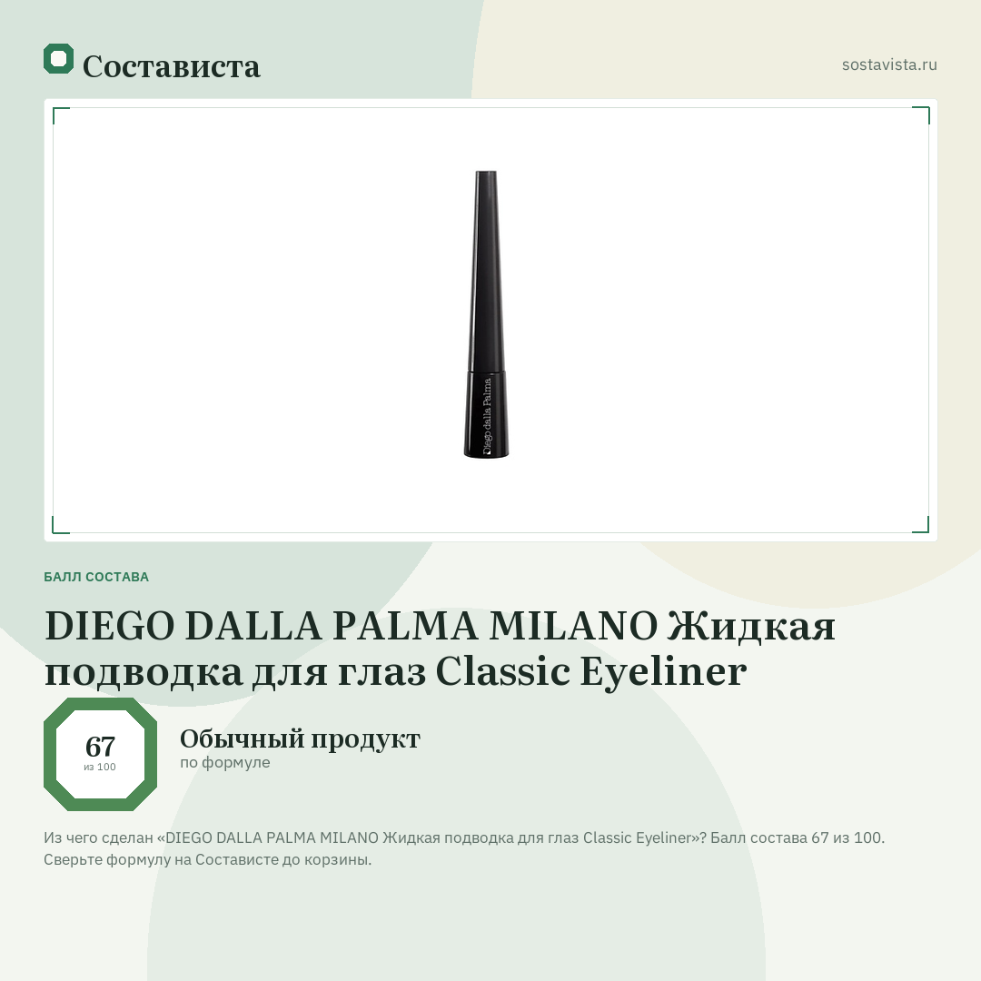 DIEGO DALLA PALMA MILANO Жидкая подводка для глаз Classic Eyeliner: балл состава 67 из 100 — Состависта