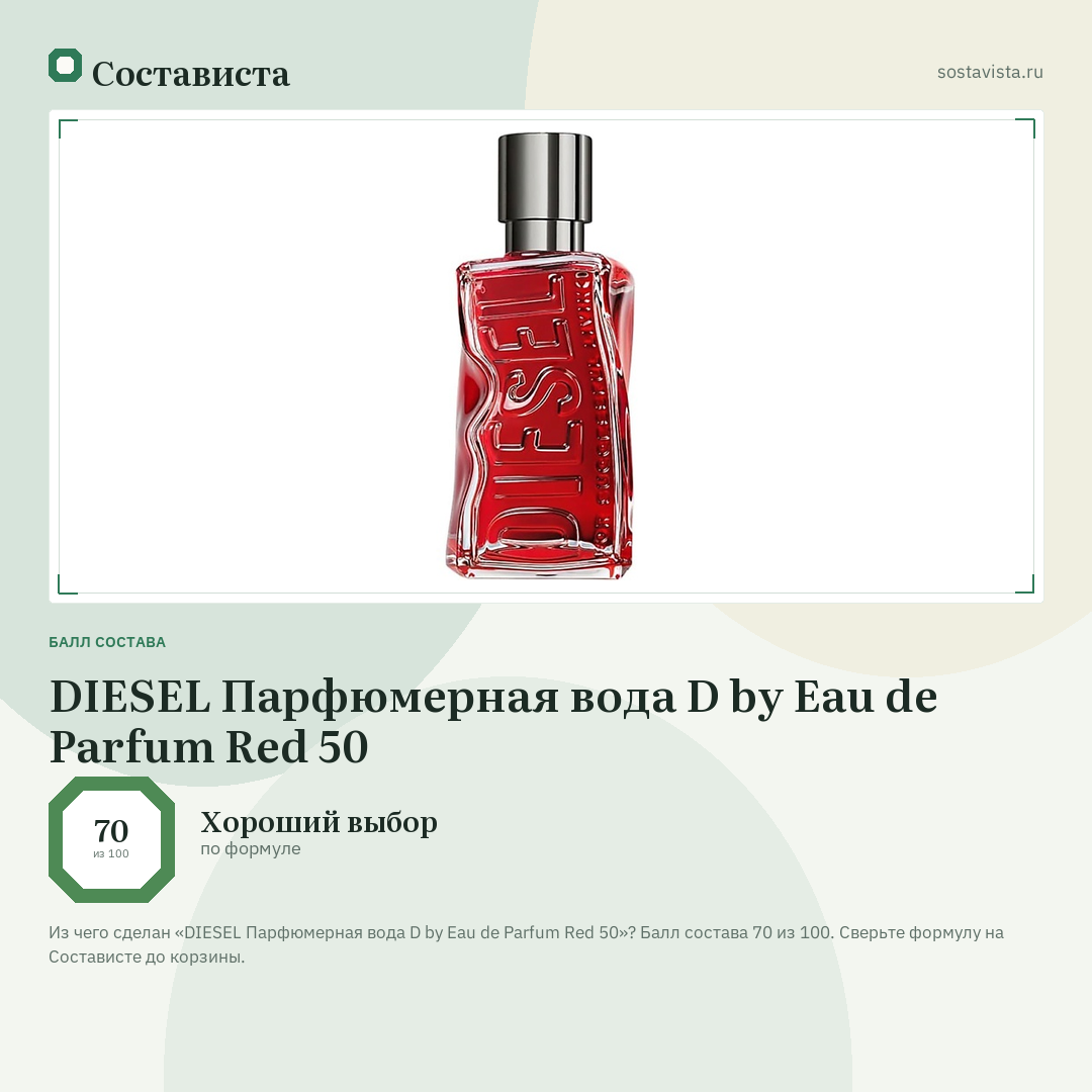 DIESEL Парфюмерная вода D by Eau de Parfum Red 50: балл состава 70 из 100 — Состависта