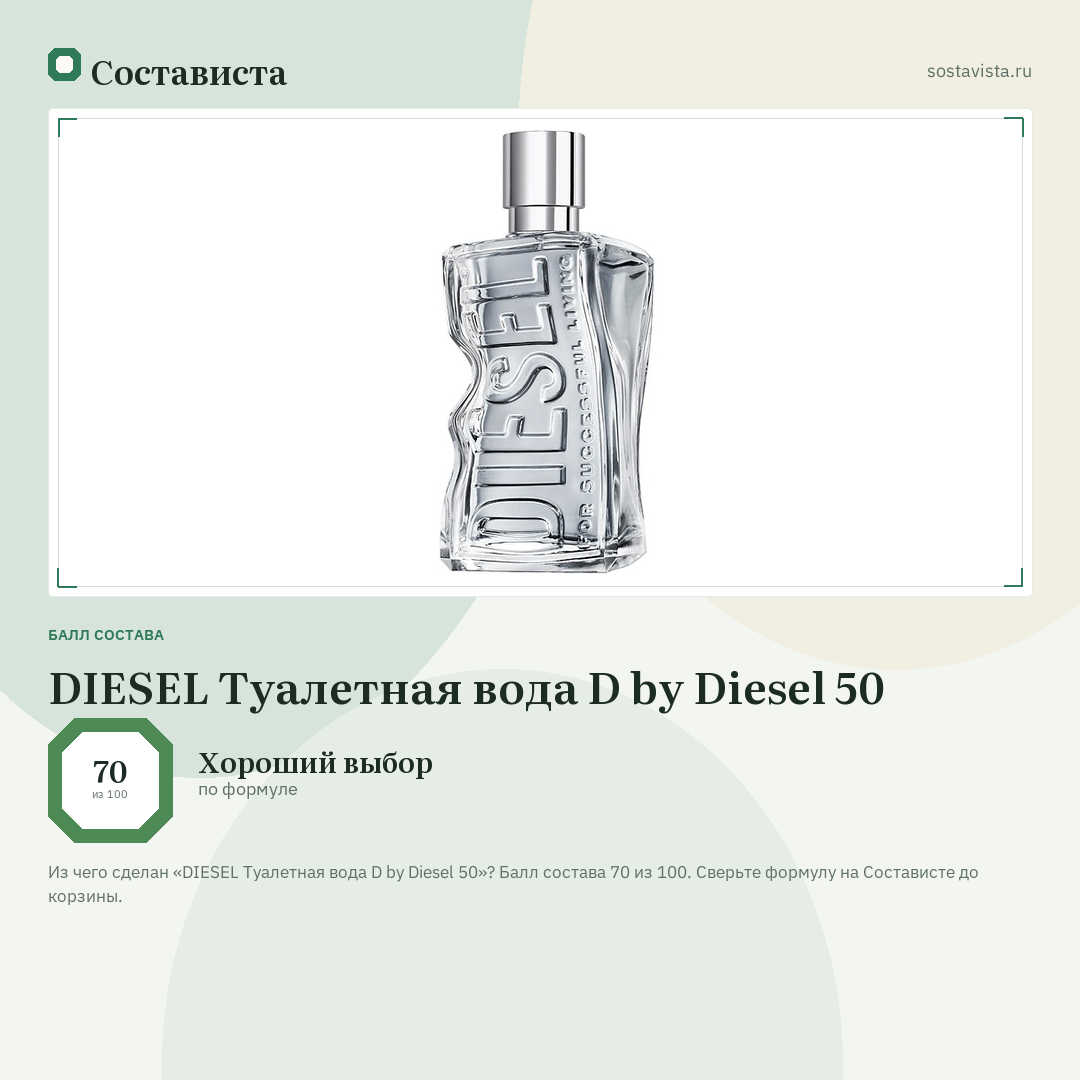 DIESEL Туалетная вода D by Diesel 50: балл состава 70 из 100 — Состависта