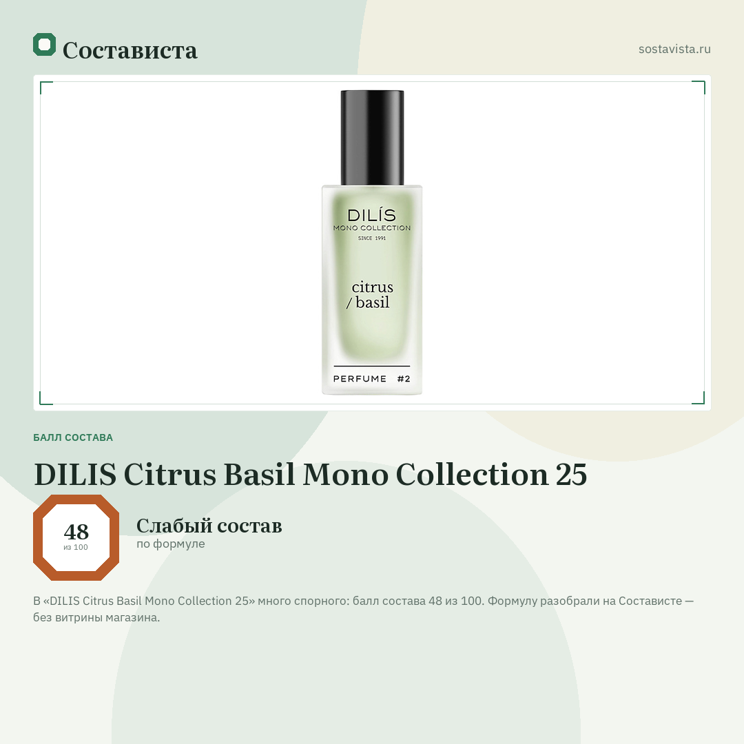 DILIS Citrus Basil Mono Collection 25: балл состава 48 из 100 — Состависта