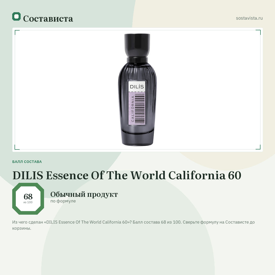 DILIS Essence Of The World California 60: балл состава 68 из 100 — Состависта