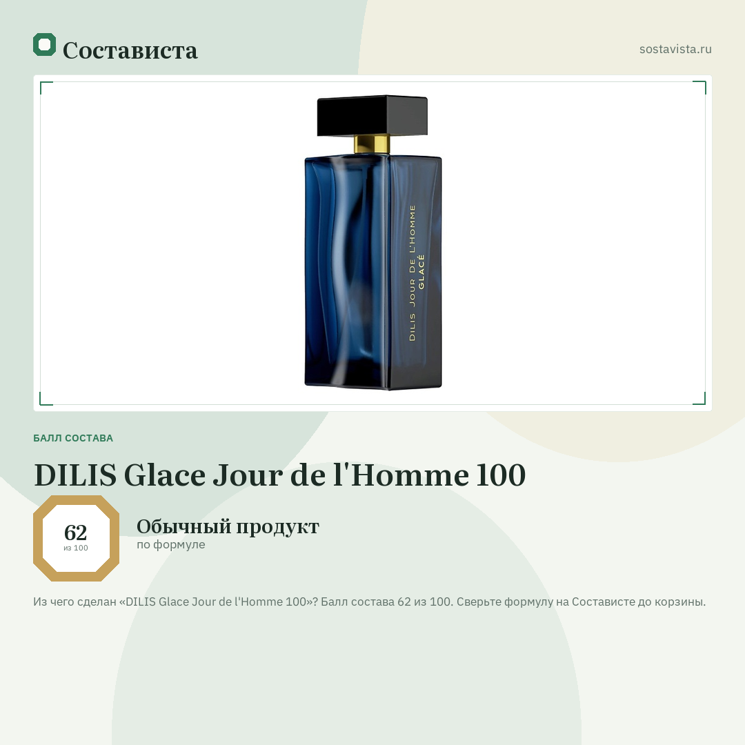 DILIS Glace Jour de l'Homme 100: балл состава 62 из 100 — Состависта