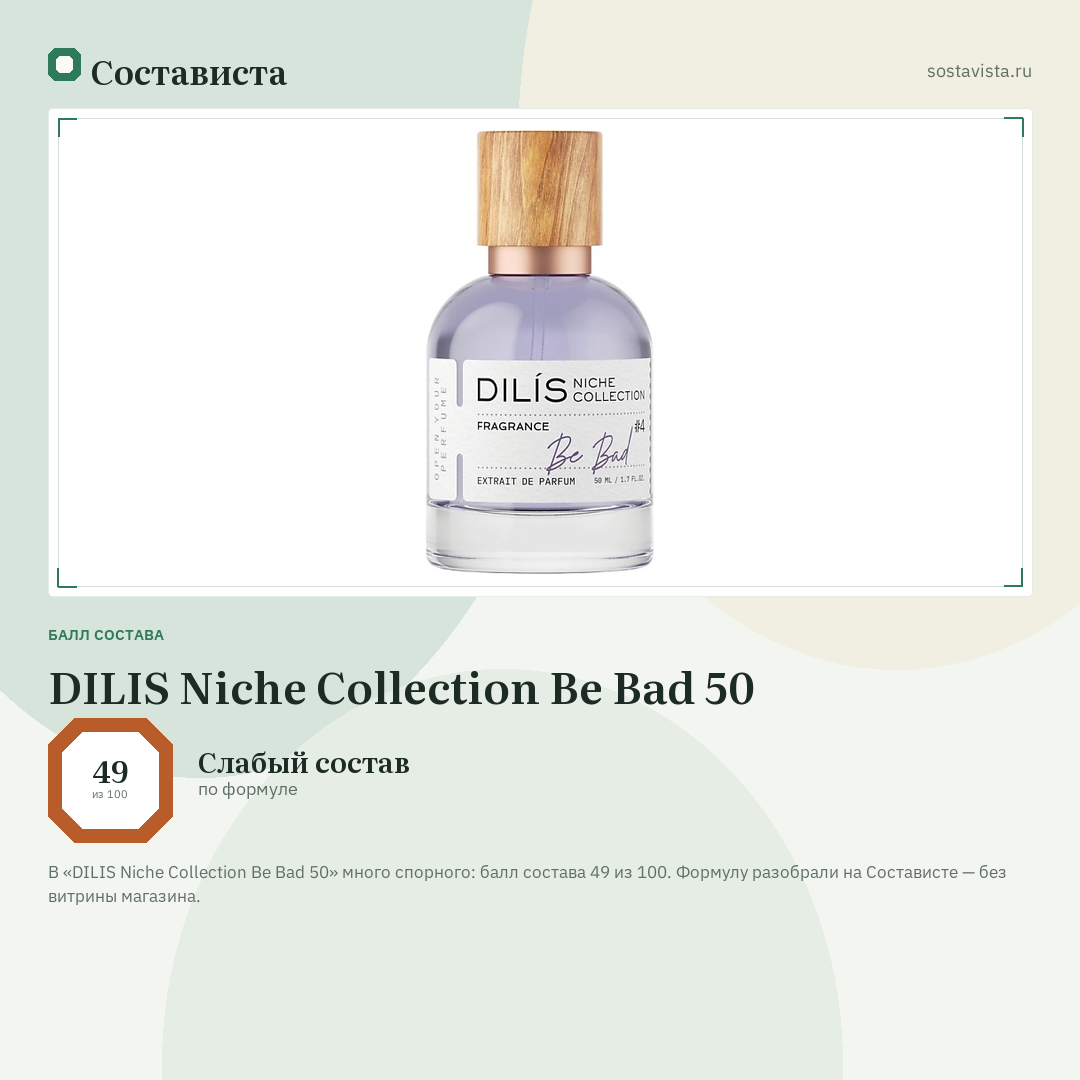 DILIS Niche Collection Be Bad 50: балл состава 49 из 100 — Состависта