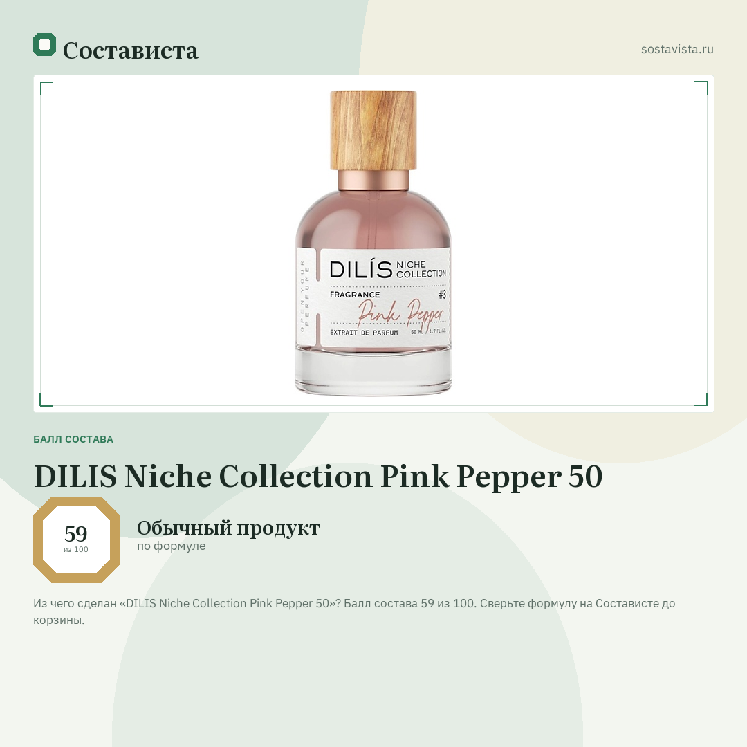 DILIS Niche Collection Pink Pepper 50: балл состава 59 из 100 — Состависта