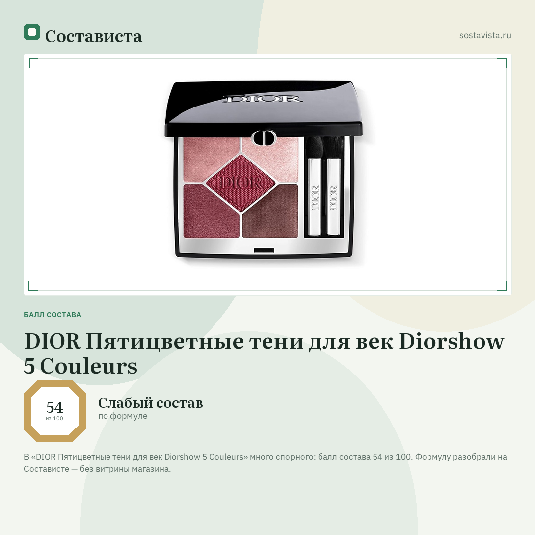 DIOR Пятицветные тени для век Diorshow 5 Couleurs: балл состава 54 из 100 — Состависта